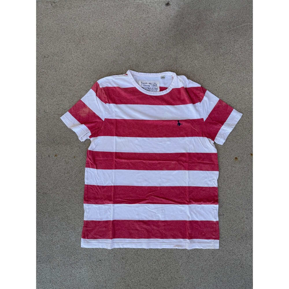 Jack Wills Striped Mens Medium T-Shirt - Red/White Striped Pheasant Logo Tee